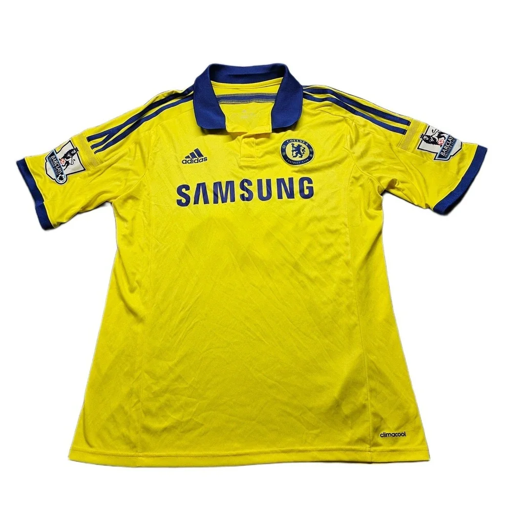 Chelsea 2014-15 Away FC Eden Hazard Jersey Men L Yellow Adidas Samsung Climacool